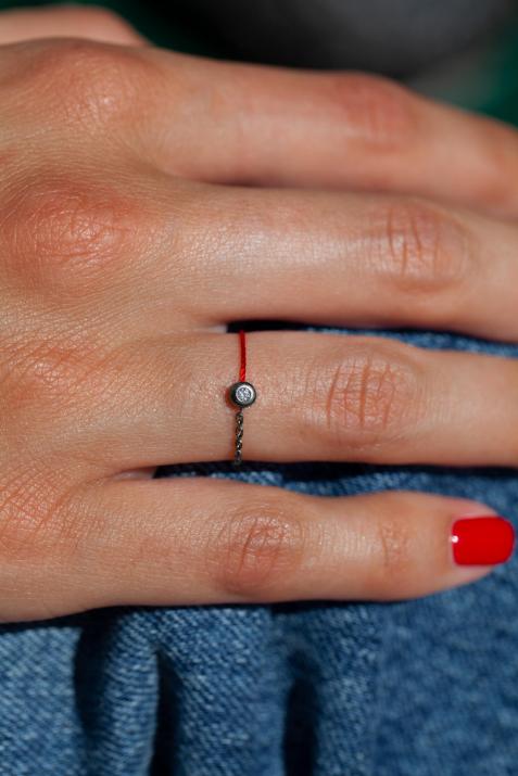 Anillo de hilo y cadena con diamante 0.2ct en oro negro - Redline - 0++