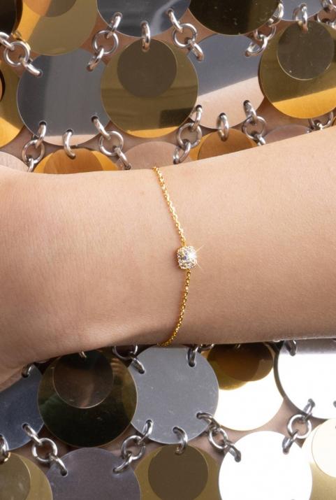 Chain bracelet with emerald-cut diamond in yellow gold prong setting - Redline - 0++