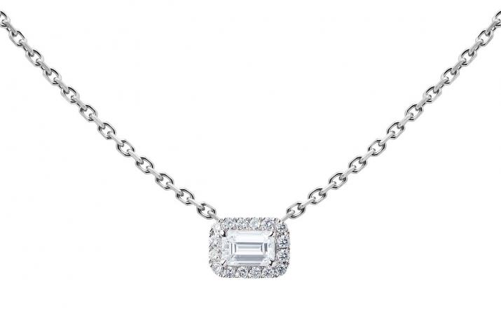 Chain necklace with emerald-cut diamond in white gold prong setting - Redline - 0++