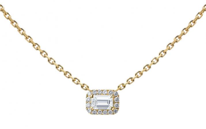 Chain necklace with emerald-cut diamond in yellow gold prong setting - Redline - 0++