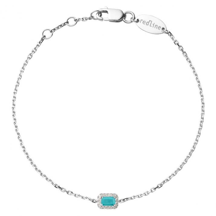 Turquoise and diamonds chain bracelet in white gold prong setting - Redline