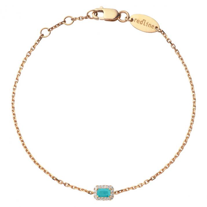 Turquoise and diamonds chain bracelet in rose gold prong setting - Redline