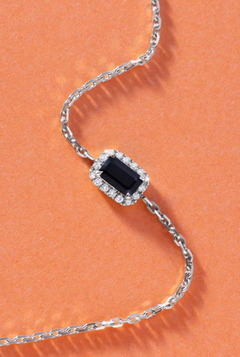 Onyx and diamonds chain bracelet in white gold prong setting - Redline - 0++