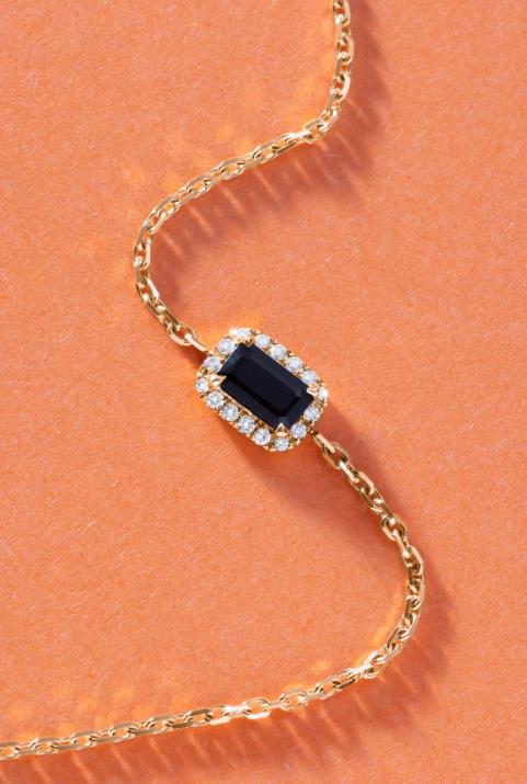Onyx and diamonds chain bracelet in yellow gold prong setting - Redline - 0++