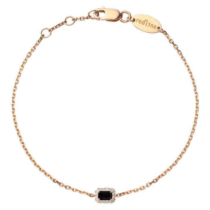 Onyx and diamonds chain bracelet in rose gold prong setting - Redline - 0++