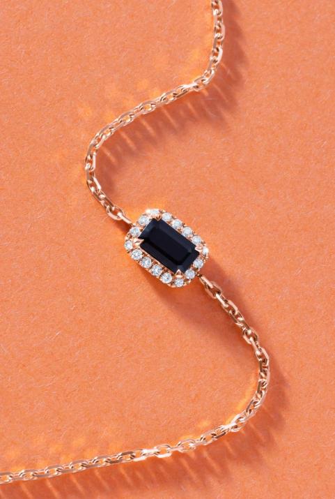 Onyx and diamonds chain bracelet in rose gold prong setting - Redline - 0++