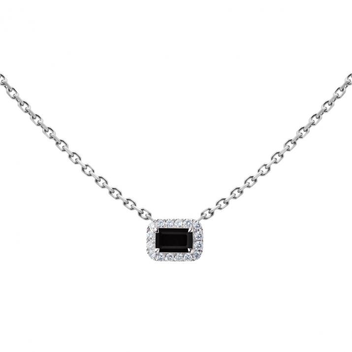 Onyx and diamonds chain necklace in white gold prong setting - Redline