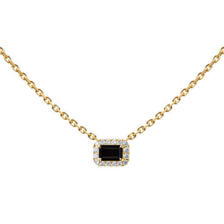 Onyx and diamonds chain necklace in yellow gold prong setting - Redline