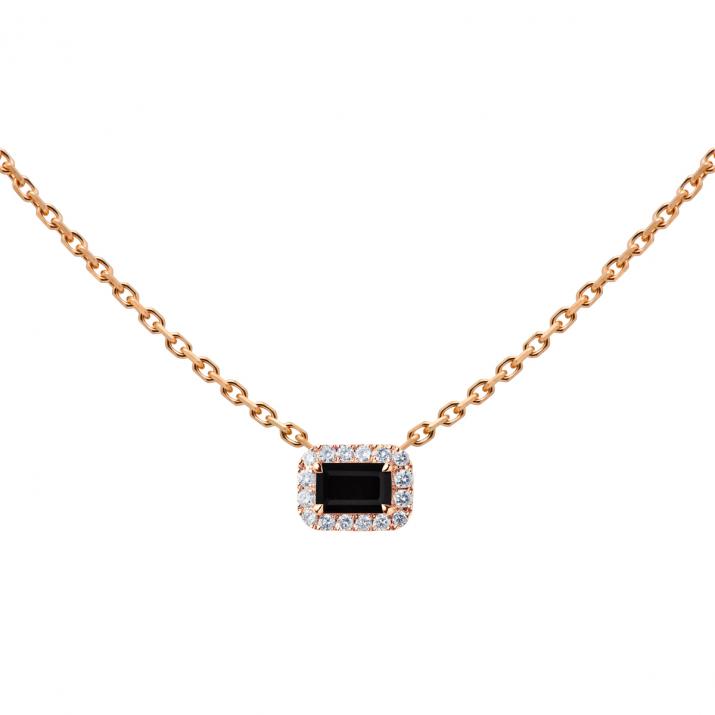 Onyx and diamonds chain necklace in rose gold prong setting - Redline