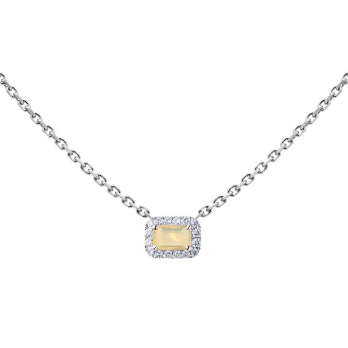Opal and diamonds chain necklace in white gold prong setting - Redline