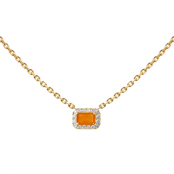 Chain Necklace For Women with 0.05ct Princess Diamond in Yellow Gold Prong Setting - Redline - 0++
