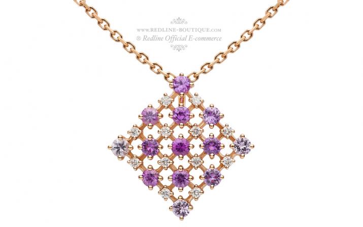 Chain Necklace For Women with 0.18ct Round Diamond and Rose Sapphire in Rose Gold Prong Setting - Redline