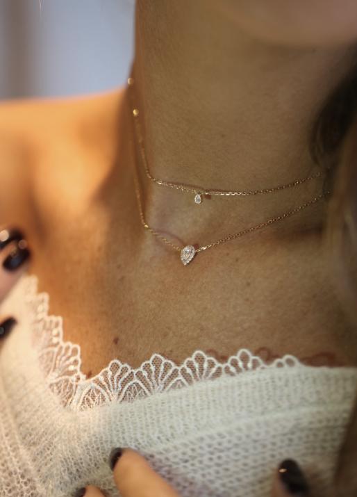 Chain necklace with 0.43ct diamonds in yellow gold prong setting - Redline - 0++