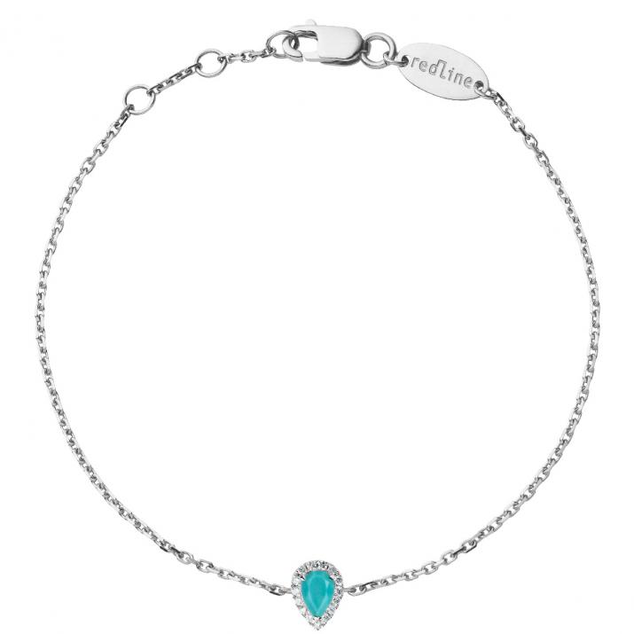 Turquoise and diamonds chain bracelet in white gold prong setting - Redline