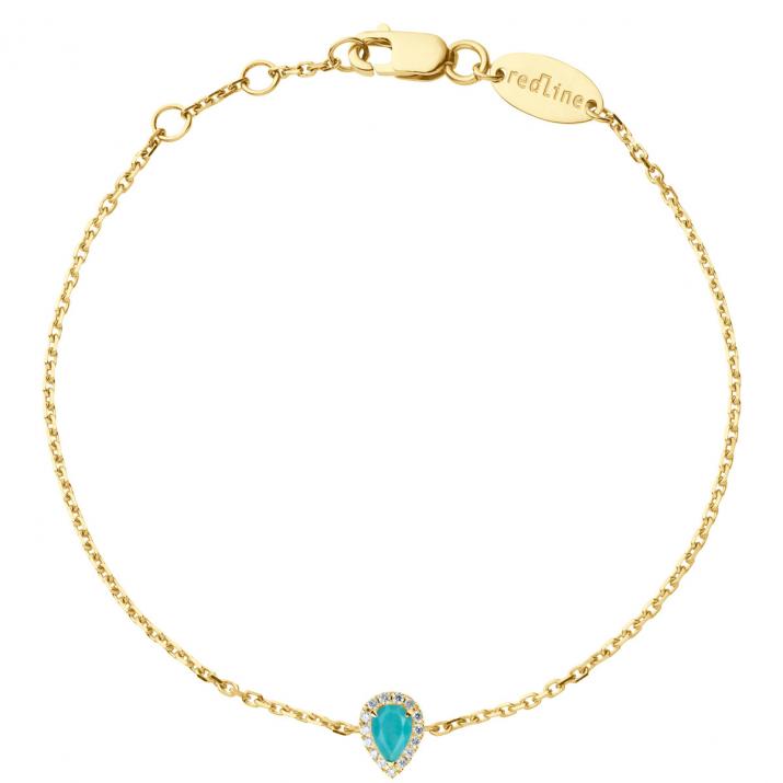 Turquoise and diamonds chain bracelet in yellow gold prong setting - Redline - 0++