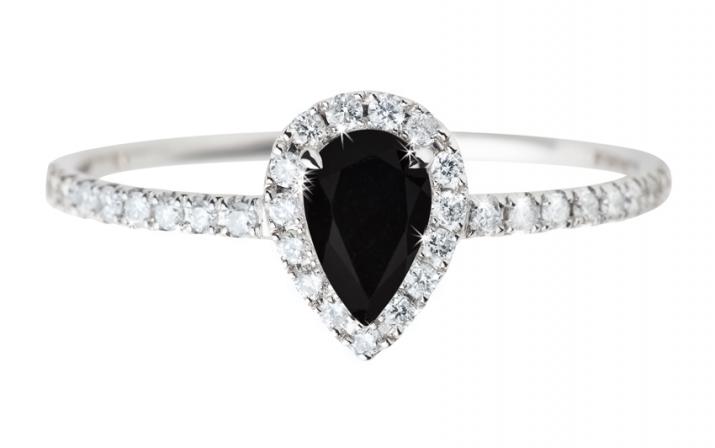 Onyx and diamonds ring band in white gold prong setting - Redline - 0++