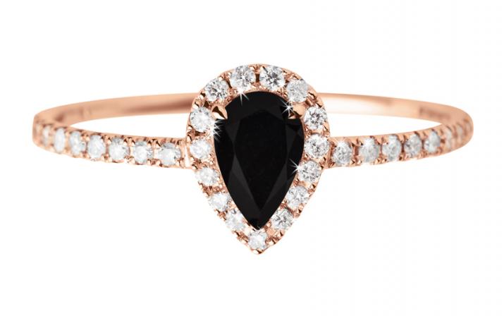 Onyx and diamonds ring band in rose gold prong setting - Redline - 0++