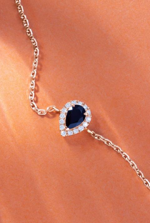 Onyx and diamonds chain bracelet in rose gold prong setting - Redline - 0++