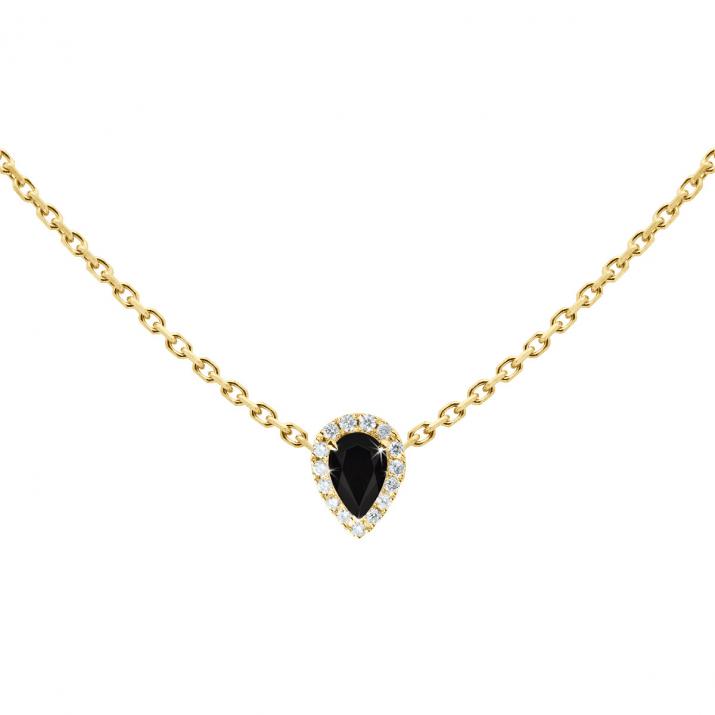 Onyx and diamonds chain necklace in yellow gold prong setting - Redline - 0++