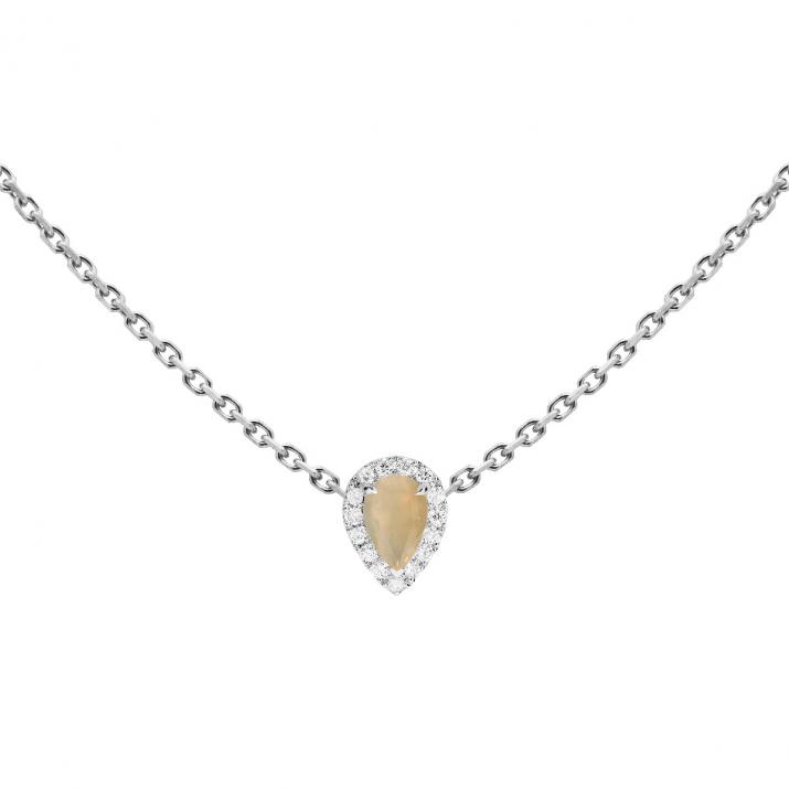 Opal and diamonds chain necklace in white gold prong setting - Redline