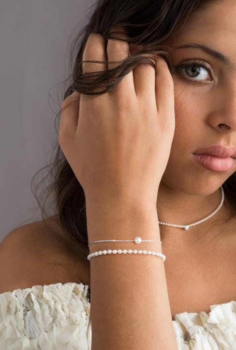 White gold chain bracelet with Akoya pearls - Redline - 0++