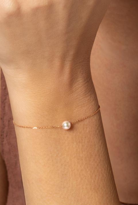 Rose gold chain bracelet with Akoya pearls - Redline - 0++