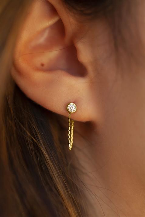 Pendiente de oro amarillo con diamante puro y cadena - Redline - 0++