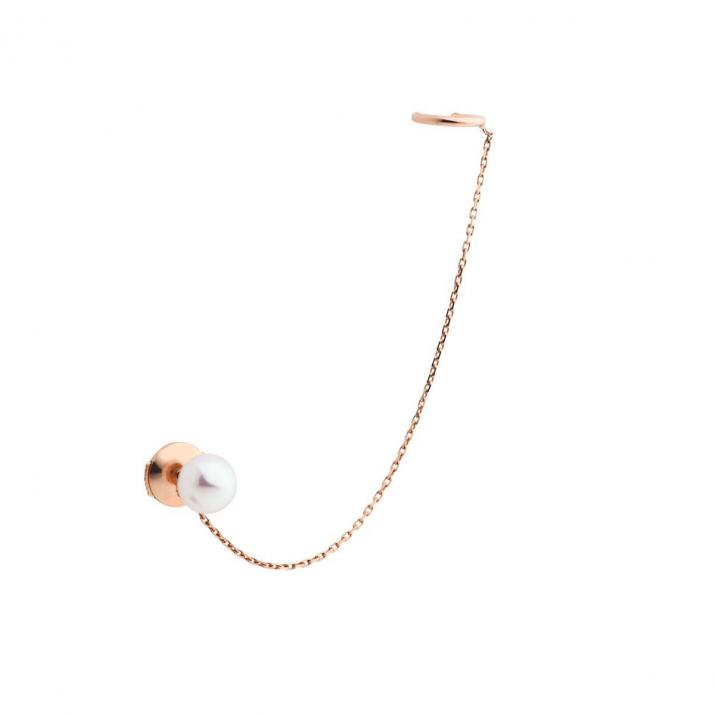 Rose gold chain lobe earrings with Akoya pearls - Redline - 0++