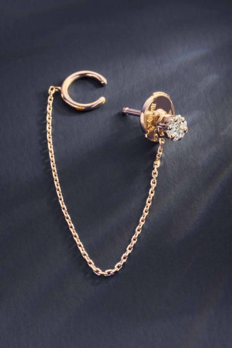 Pendiente de falso piercing en oro rosa 18K con diamante 0,10 ct - Redline - 0++
