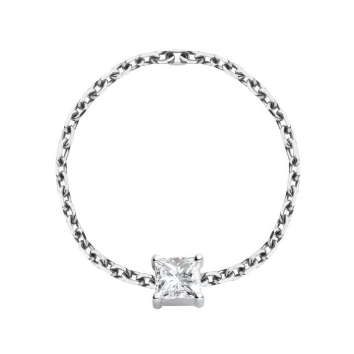 Anillo rígido con diamante princesa de 0.11ct en base de oro blanco - Redline - 0++