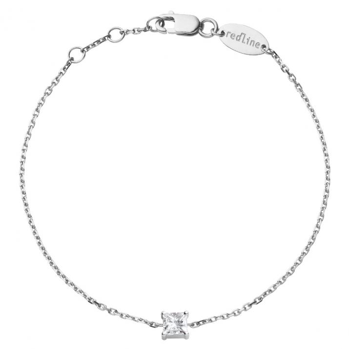 Pulsera en cadena con diamante princesa de 0.11ct en base de oro blanco - Redline - 0++