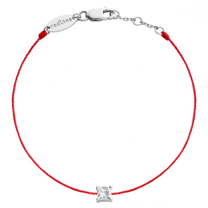 Pulsera en hilo con diamante princesa de 0.11ct en base de oro blanco - Redline - 0++