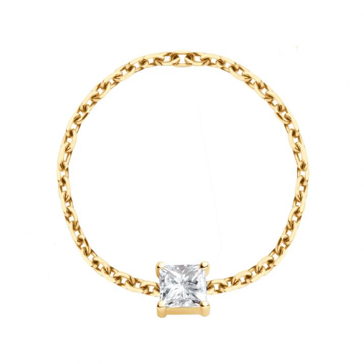 Anillo rígido con diamante princesa de 0.11ct en base de oro amarillo - Redline - 0++