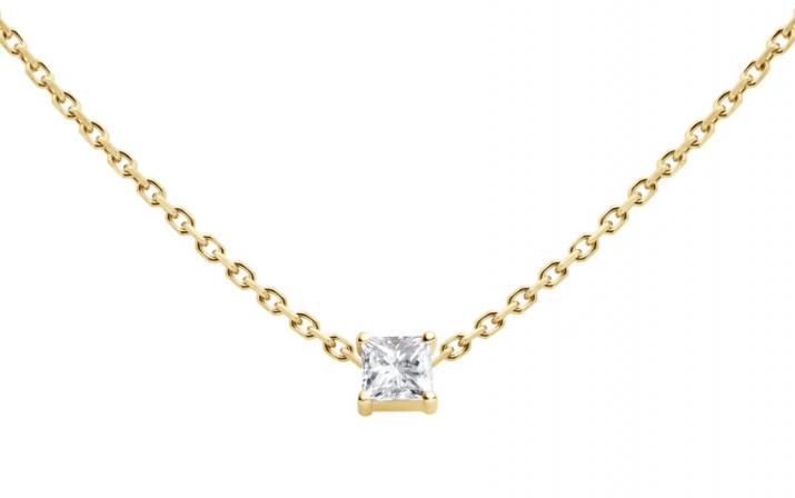 Collar en cadena con diamante princesa de 0.11ct en base de oro amarillo - Redline - 0++