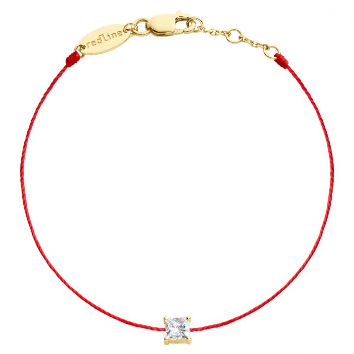Pulsera en hilo con diamante princesa de 0.11ct en base de oro amarillo - Redline - 0++