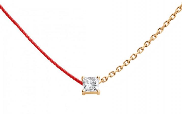 Collar en hilo doble  con diamante princesa de 0.11ct en base de oro rosa - Redline