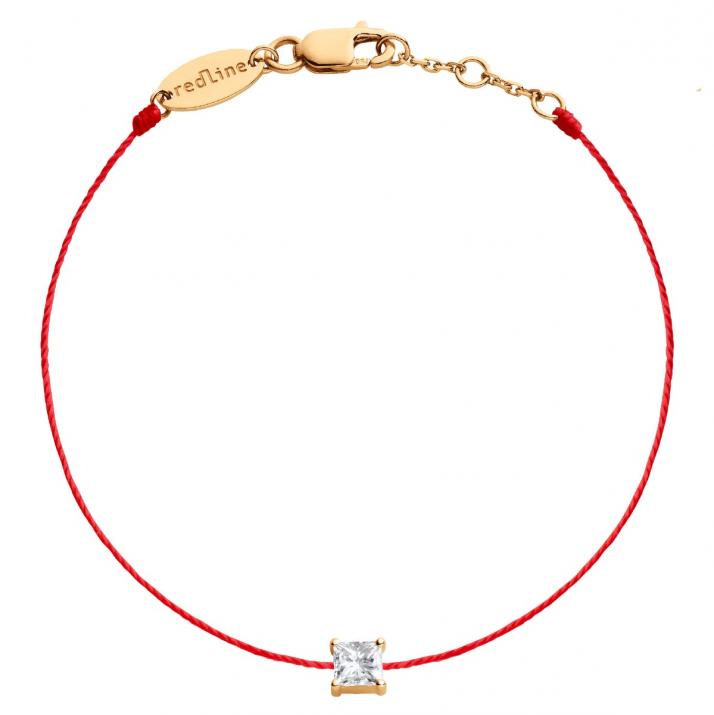 Pulsera en hilo con diamante princesa de 0.11ct en base de oro rosa - Redline - 0++