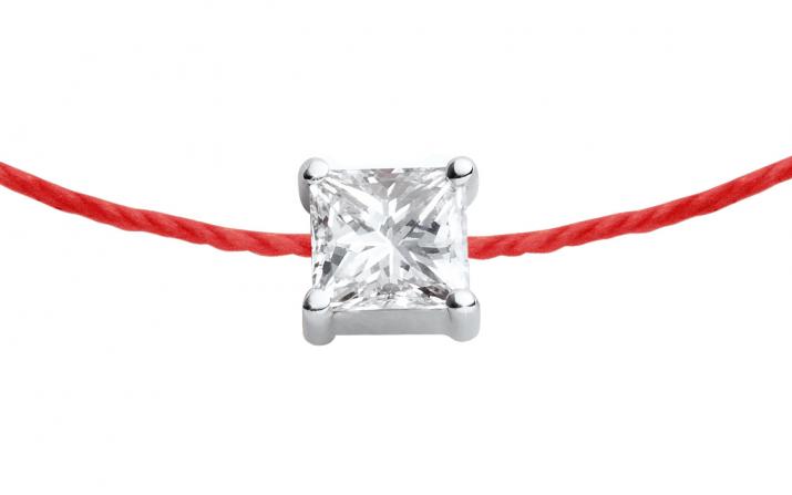 Pulsera en hilo con diamante princesa de 0.11ct en base de oro blanco - Redline - 0++