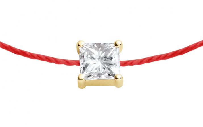 Pulsera en hilo con diamante princesa de 0.11ct en base de oro amarillo - Redline - 0++
