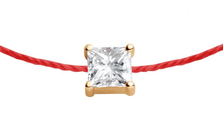 Pulsera en hilo con diamante princesa de 0.11ct en base de oro rosa - Redline - 0++