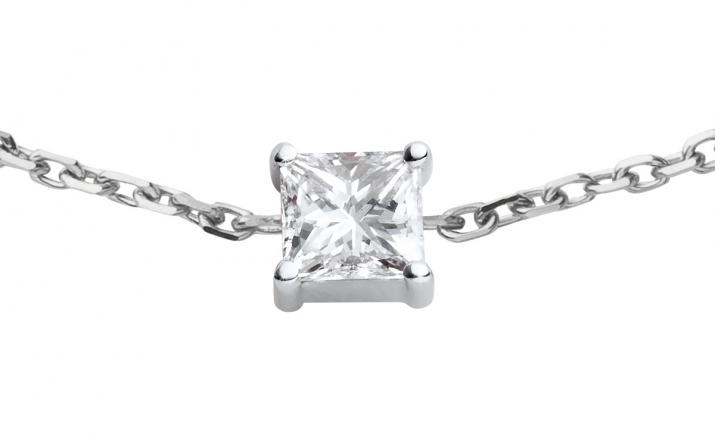 Pulsera en cadena con diamante princesa de 0.11ct en base de oro blanco - Redline - 0++