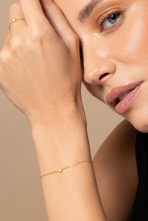 Pulsera en cadena con diamante princesa de 0.11ct en base de oro rosa - Redline - 0++