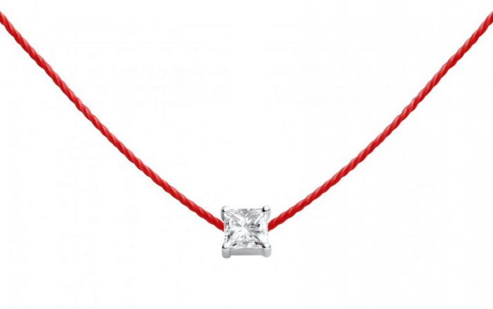 Collar en  hilo con diamante princesa de 0.11ct en base de oro blanco - Redline