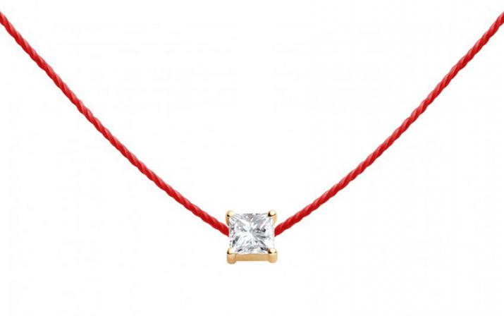 Collar en  hilo con diamante princesa de 0.11ct en base de oro rosa - Redline