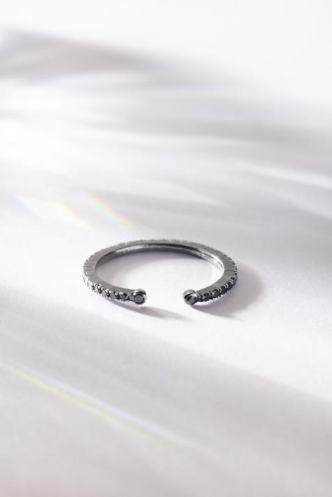Ring band with 0.29ct black diamonds in black gold prong setting - Redline - 0++