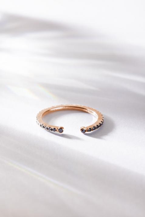 Ring band with 0.29ct black diamonds in rose gold prong setting - Redline - 0++