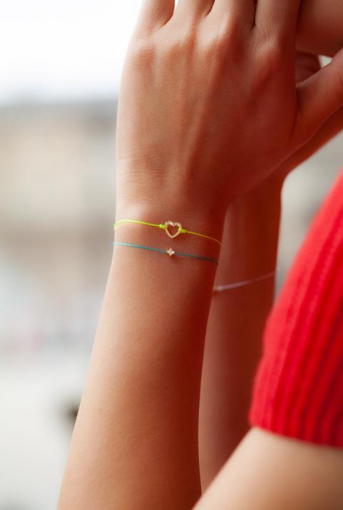 String Bracelet For Women with 0.04ct Round Diamond in Yellow Gold Prong Setting - Redline - 0++