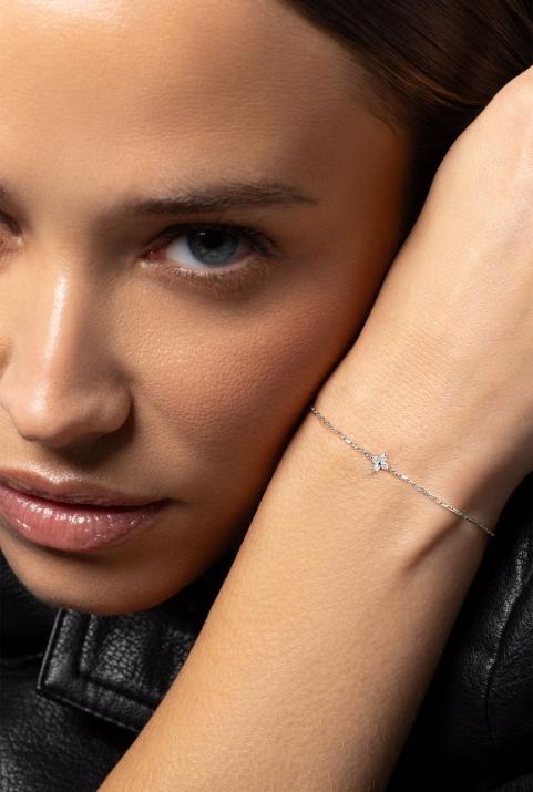 White gold chain bracelet with 4 diamonds on a star - Redline - 0++