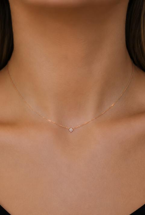 Rose gold chain necklace with 4 diamonds on a star - Redline - 0++