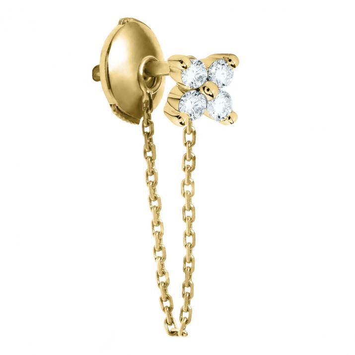 Yellow gold chain earrings with 4 diamonds on a star - Redline - 0++